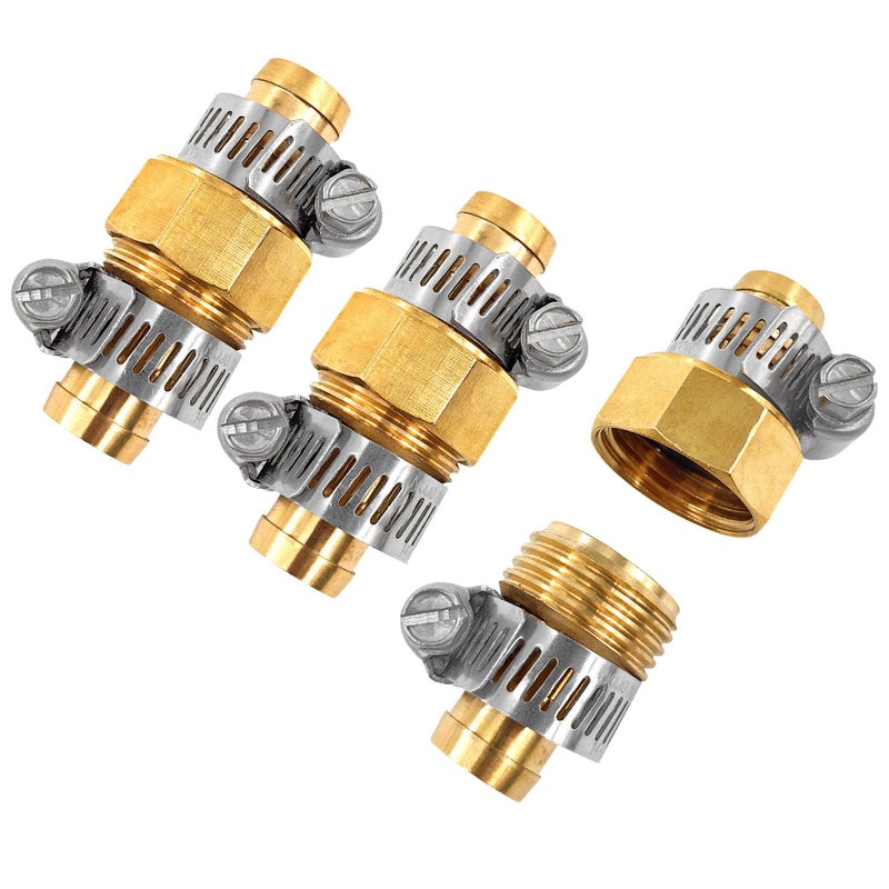 Gardeningwill 3Sets Brass 5/8" Garden Heavy Duty Hose Mender Repair End Replacement Male Female Connector with Stainless Clamp - Image 1